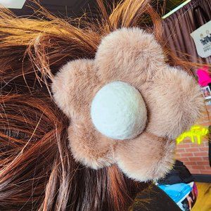 Large Fuzzy Neutral Colored Flower Claw Clip